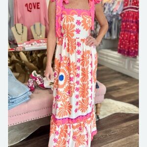 Jade Pink and Orange Floral Maxi Dress